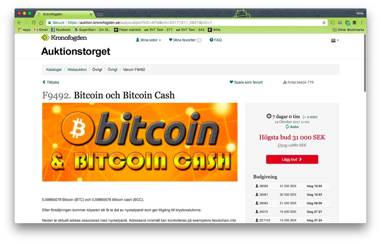 Kronofogden auktionerar ut bitcoins