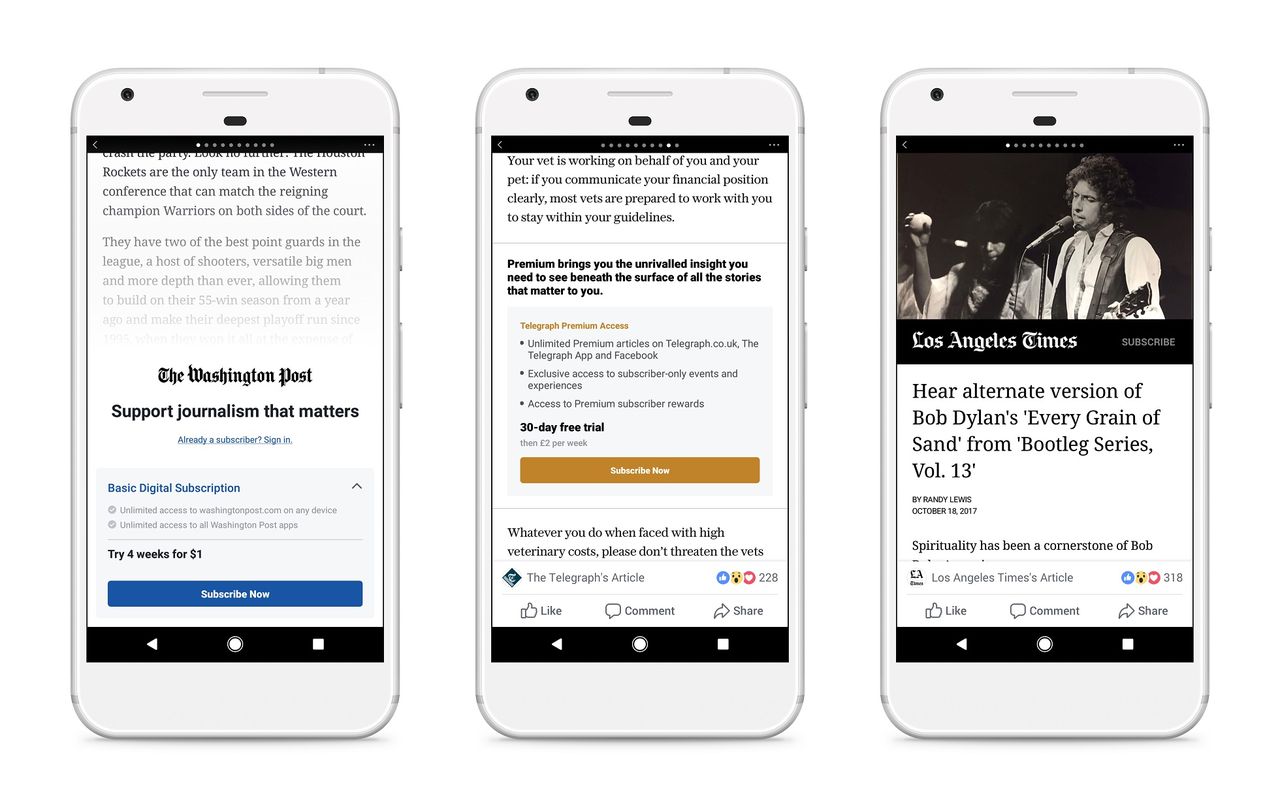 Facebook börjar med betalvägg för Instant Articles