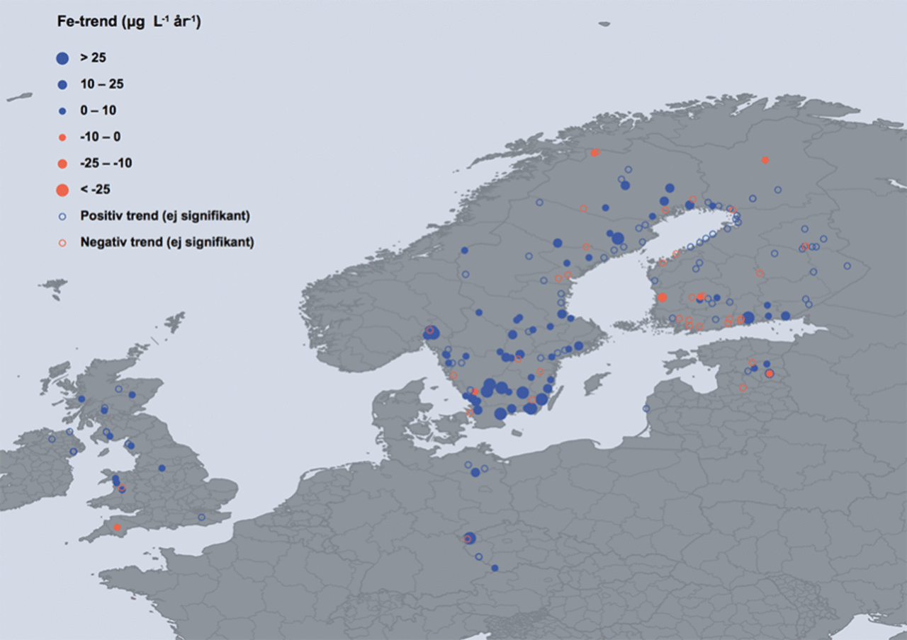 Järnhalten i sjöar ökar kraftigt i Europa