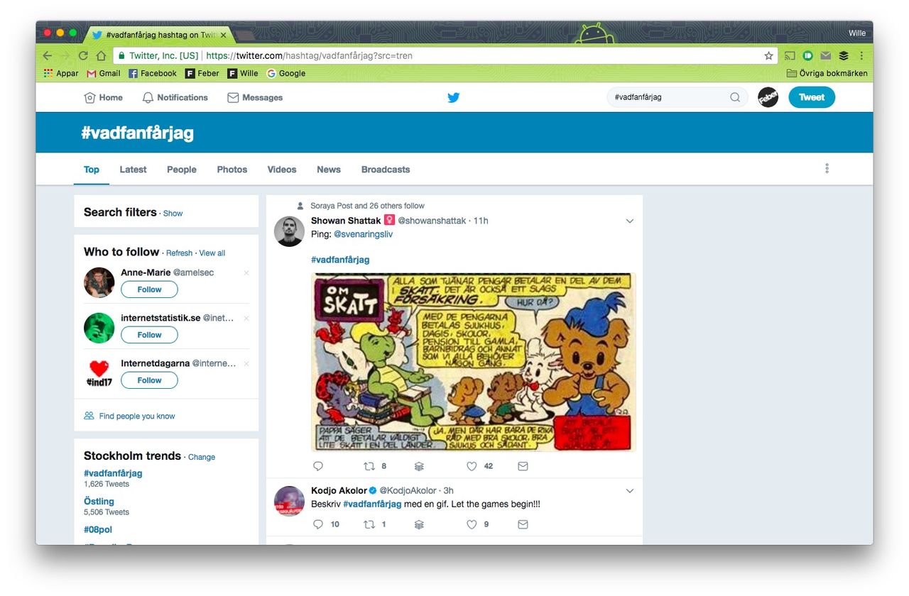 #vadfanfårjag trendar på Twitter