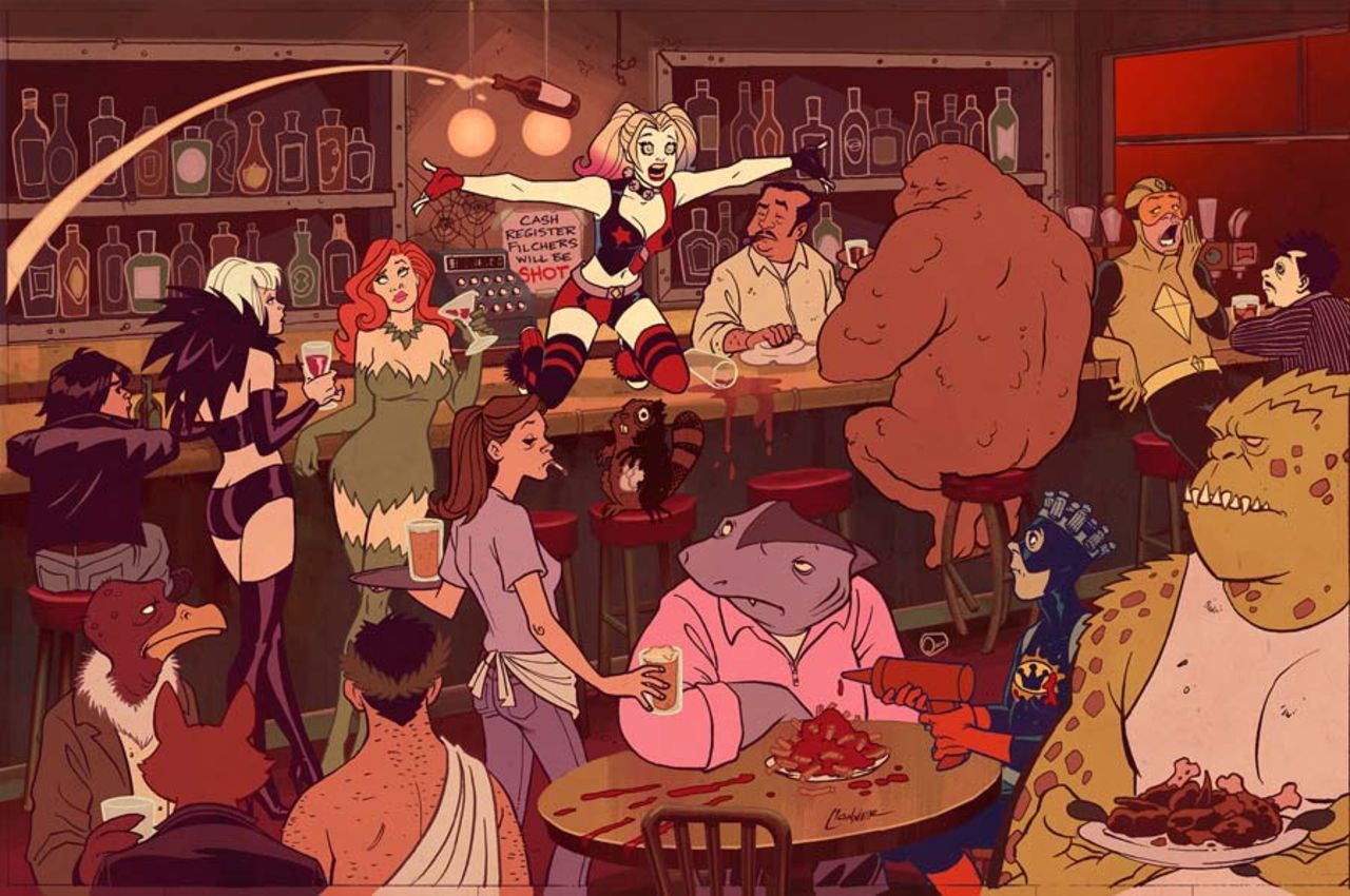 Tecknad serie med Harley Quinn på ingång