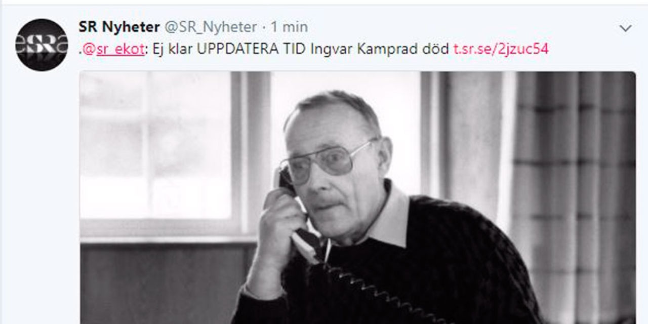 Sveriges Radio råkade dödförklara Ingvar Kamprad på Twitter