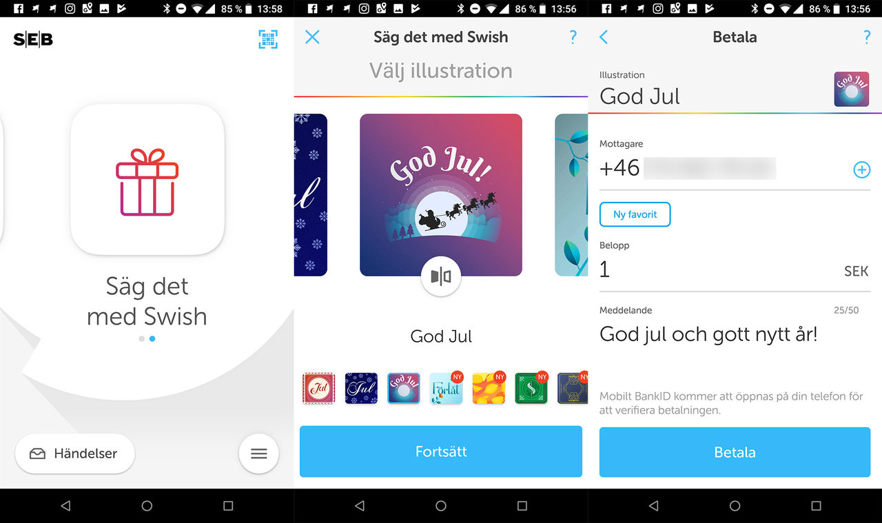 Skicka julkort med Swish