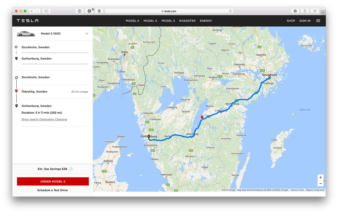 Nu kan du planera din Tesla-resa på webben