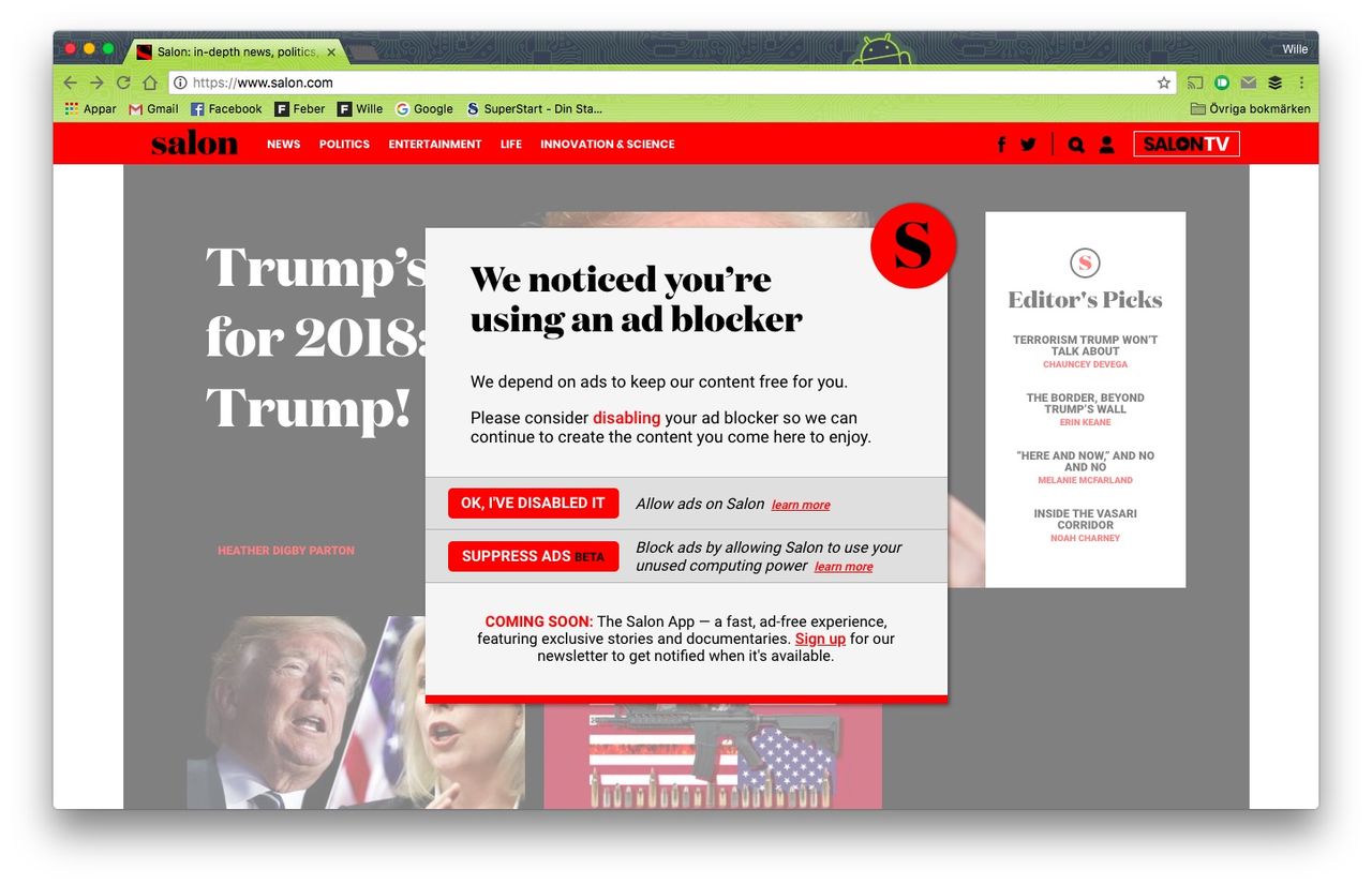 Salon låter adblockers generera kryptovalutor