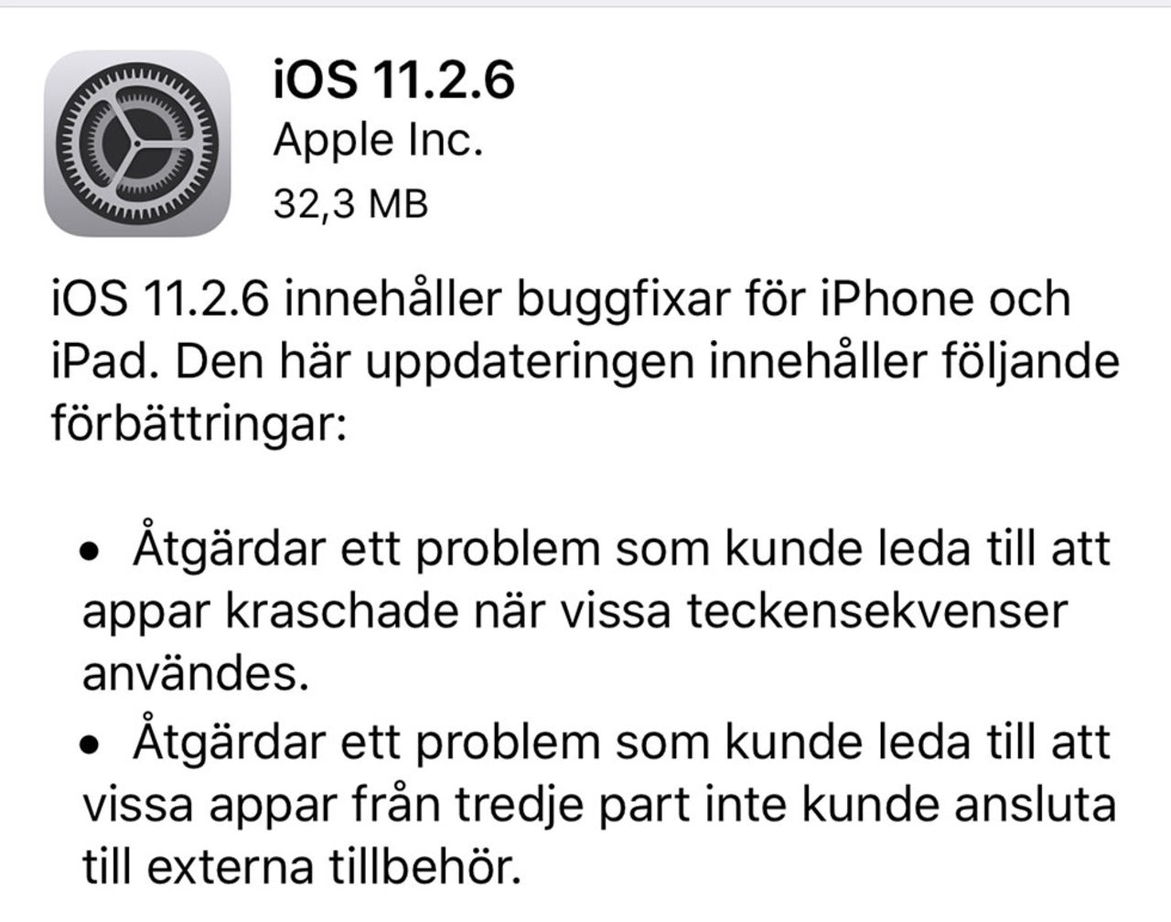 Apple släpper iOS 11.2.6
