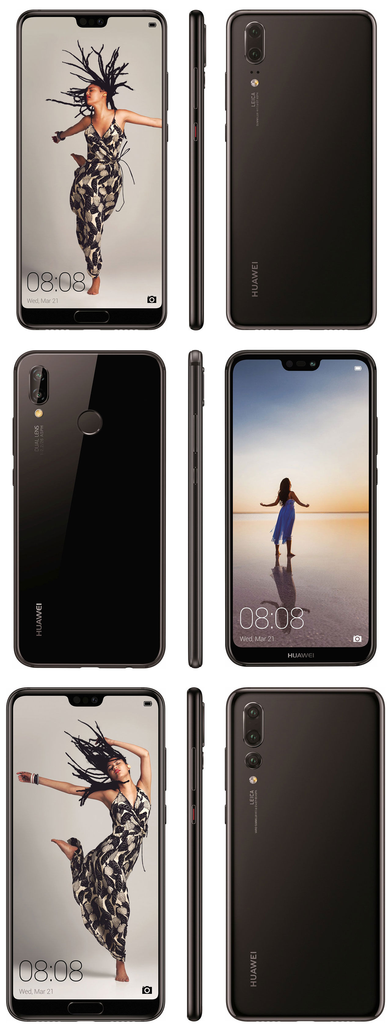 Huawei P20 Lite, P20 och P20 Pro läcker