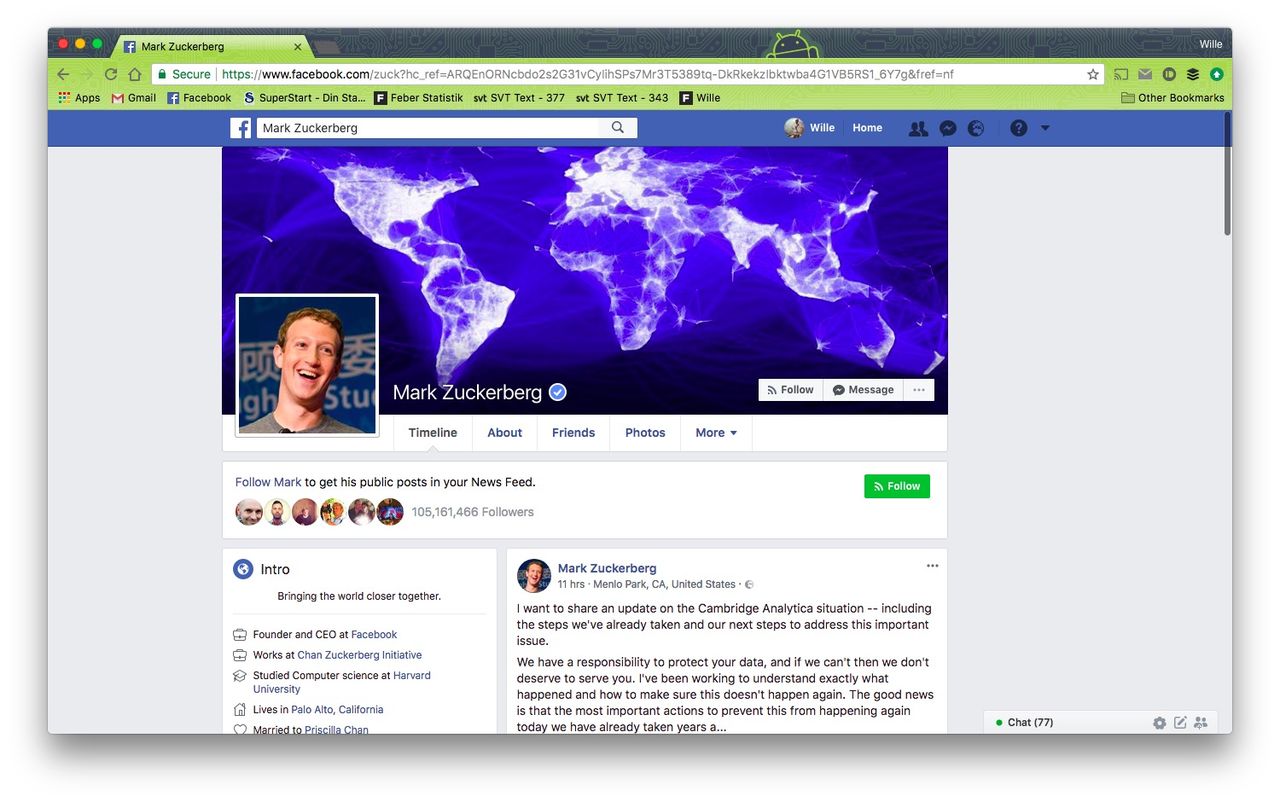 Nu har Zuckerberg kommenterat Facebooks dataskandal