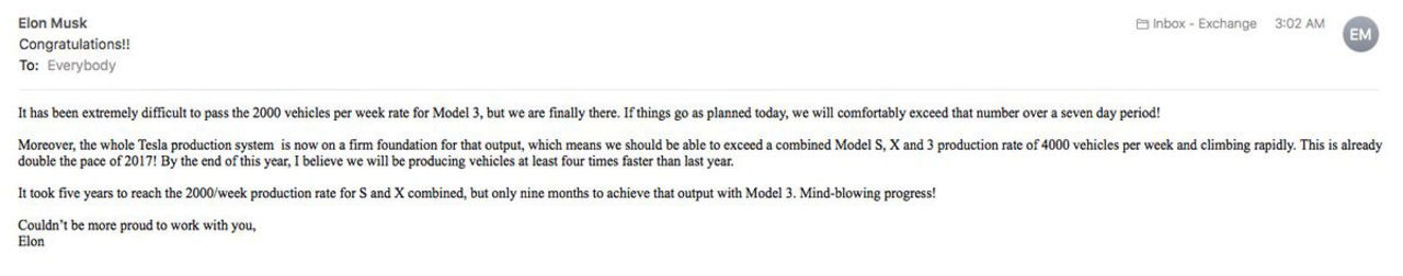 Tillverkningen av Tesla Model 3 börjar få fart