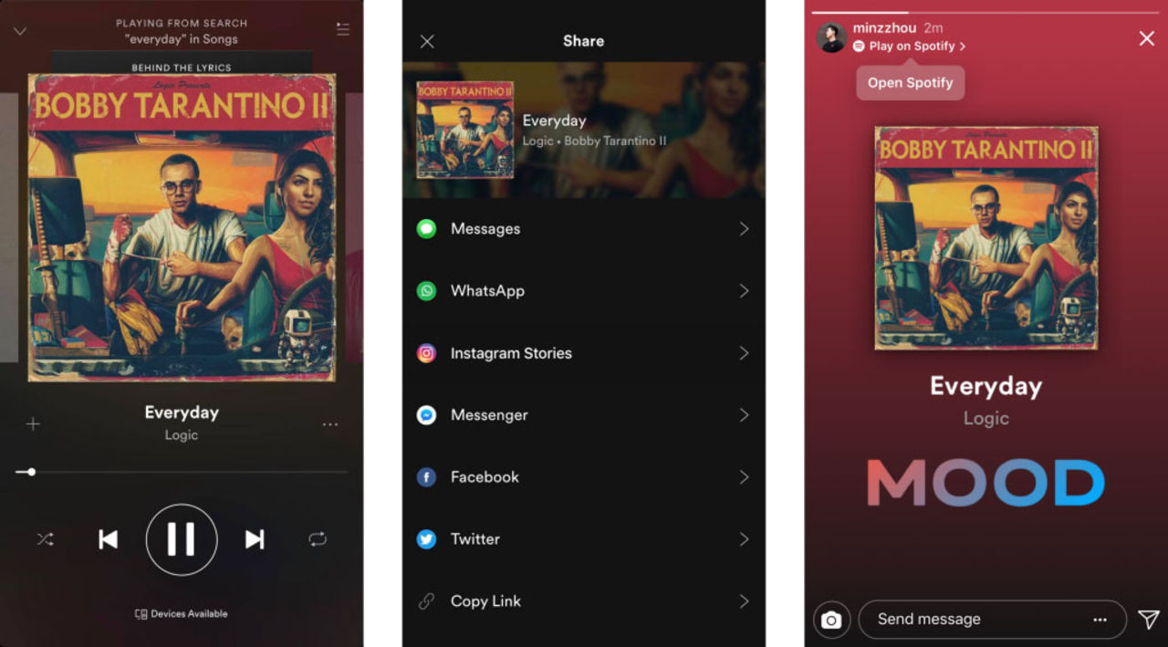 Dela direkt från Spotify till Instagram Stories