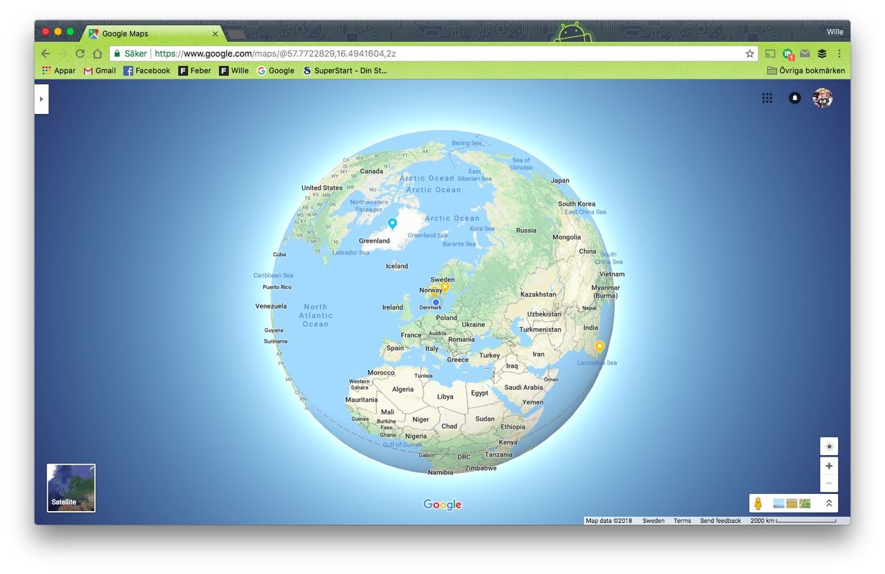 Google Maps visar nu jorden som rund