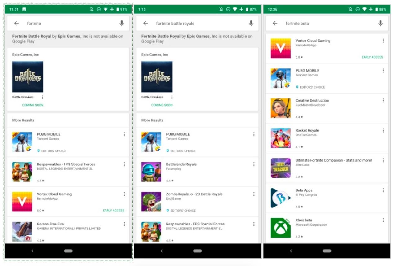 Google upplyser om att Fortnite inte finns på Google Play