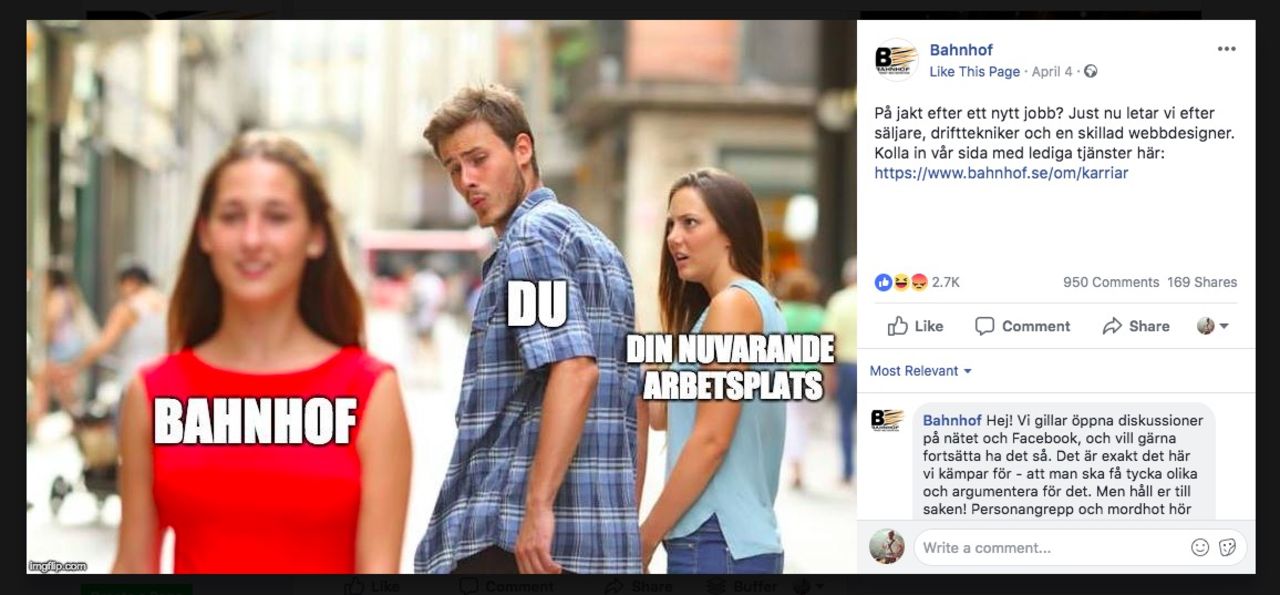 Bahnhofs jobbannons anses vara sexistiskt