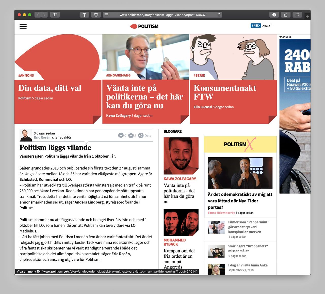 Politism.se läggs vilande