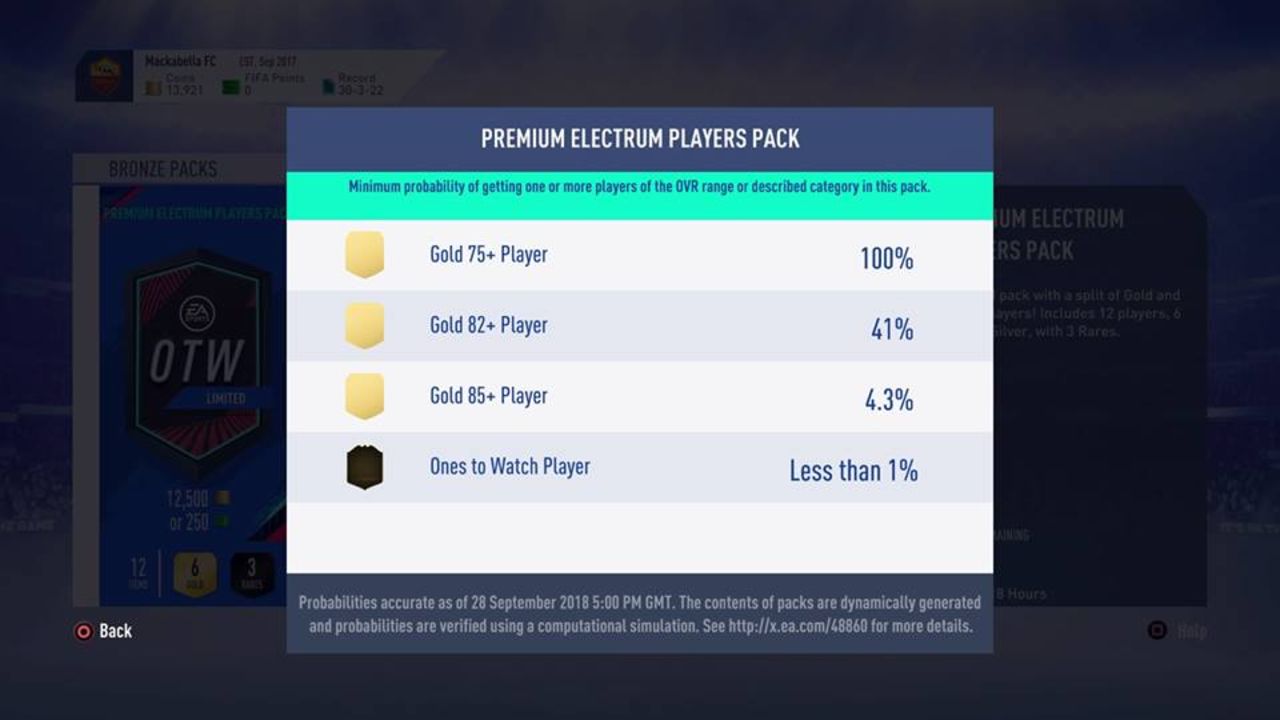 EA visar upp oddsen för paket i FIFA 19