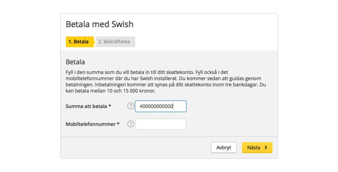 Nu kan du swisha in skatten