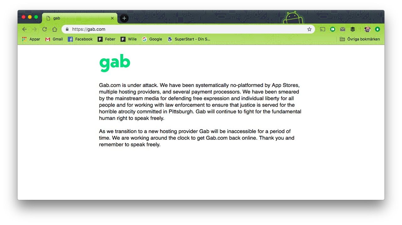 Högerextrema Gab.com nedstängd efter synagogs-skjutning