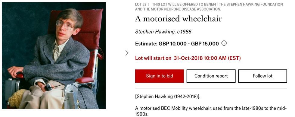 Stephen Hawkings rullstol gick för 3,5 miljoner kronor