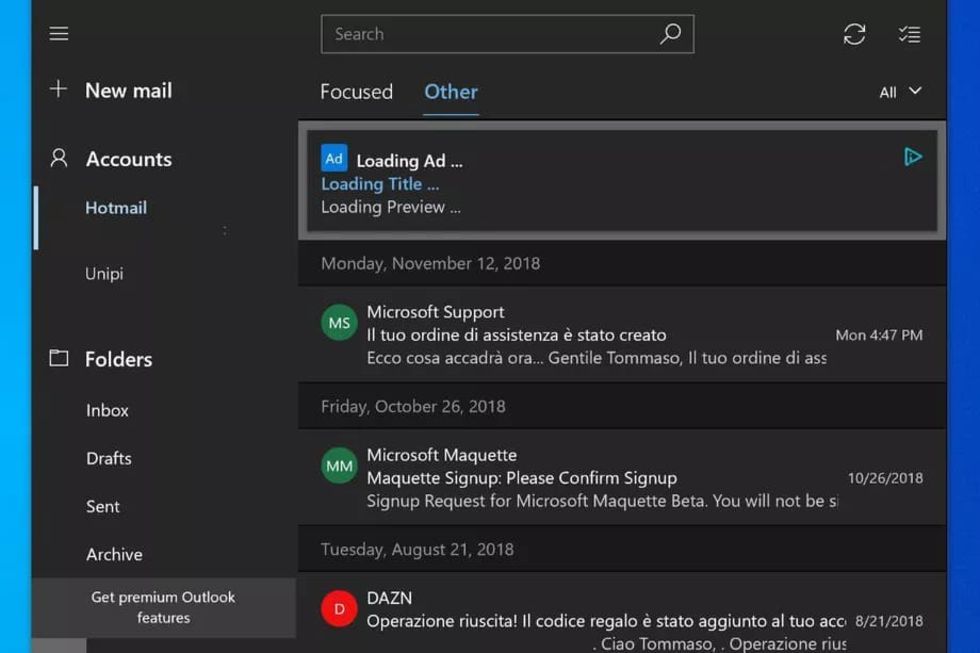 Microsoft testade annonser i Mail till Windows 10