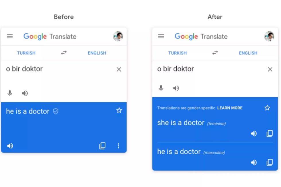 Google Translate testar könsspecifika översättningar