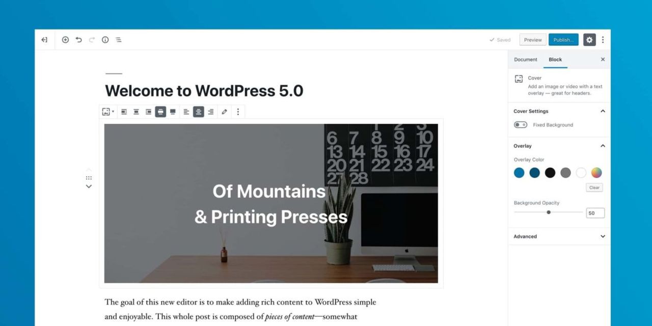 WordPress 5.0 är  släppt