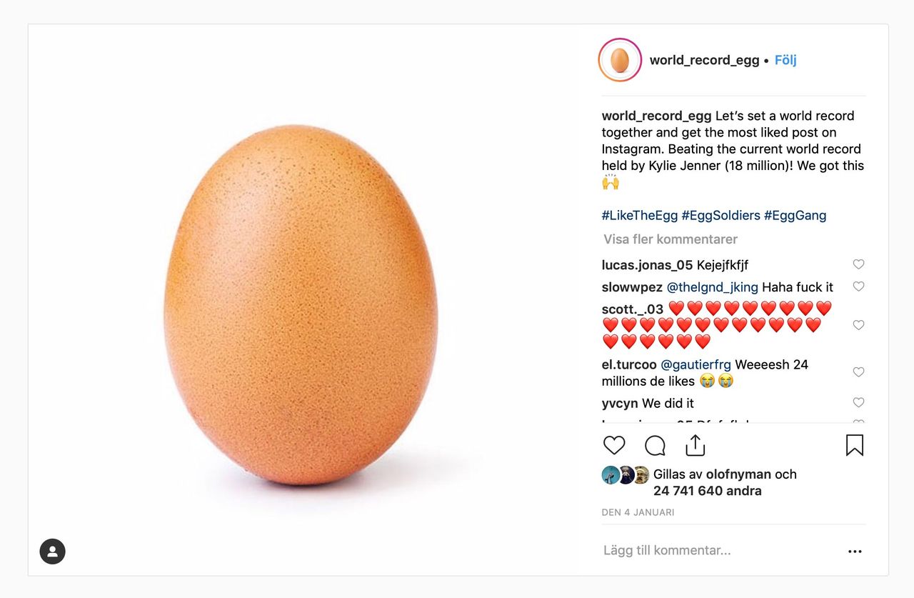 Äggbild mest gillade på Instagram