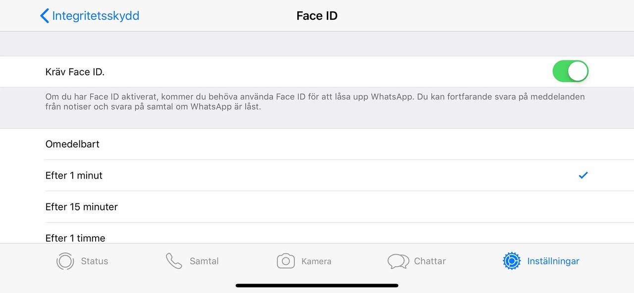 Skydda WhatsApp med FaceID/TouchID
