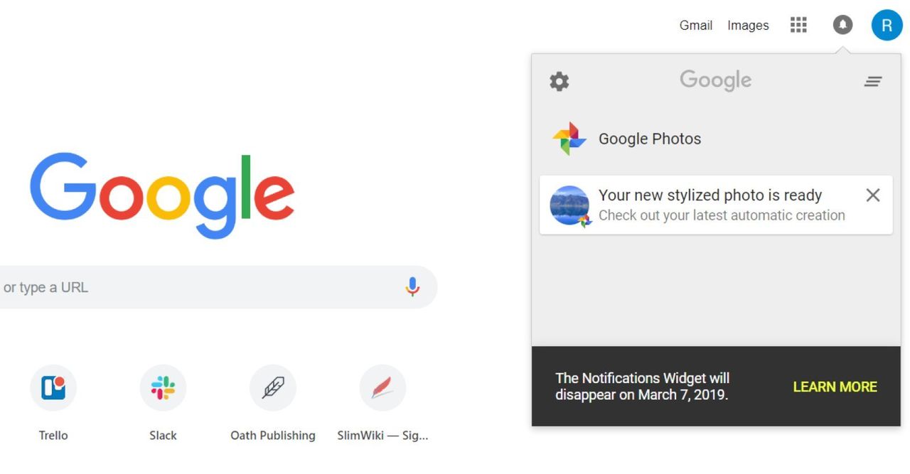 Googles aviseringswidget försvinner 7 mars