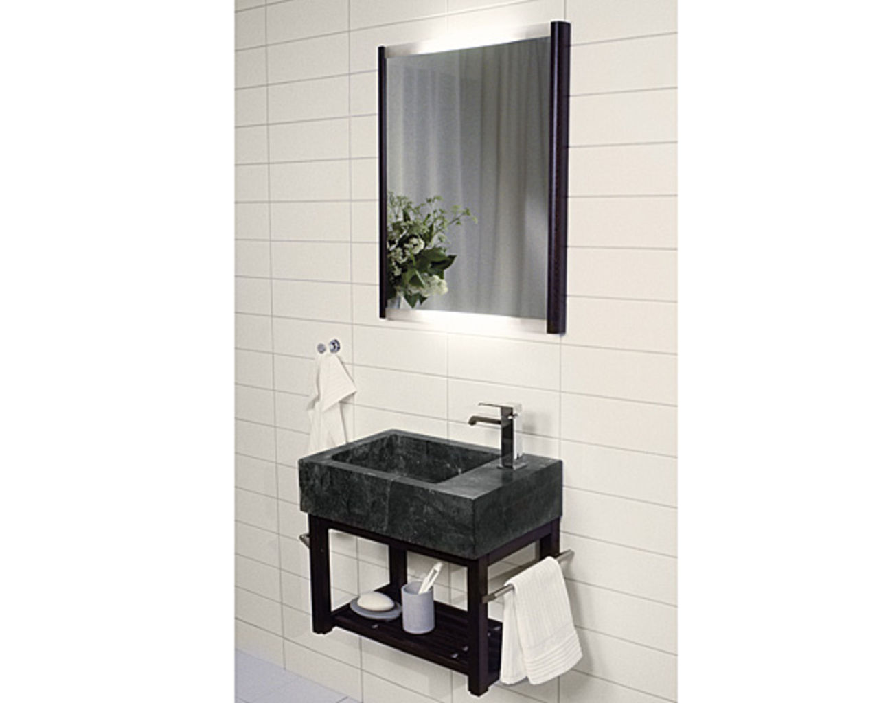 Tvättställ i massiv svart kalksten