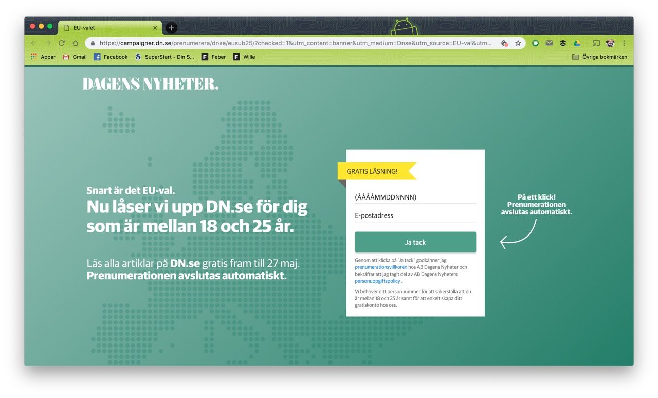 DN.se blir gratis för förstagångsväljare igen