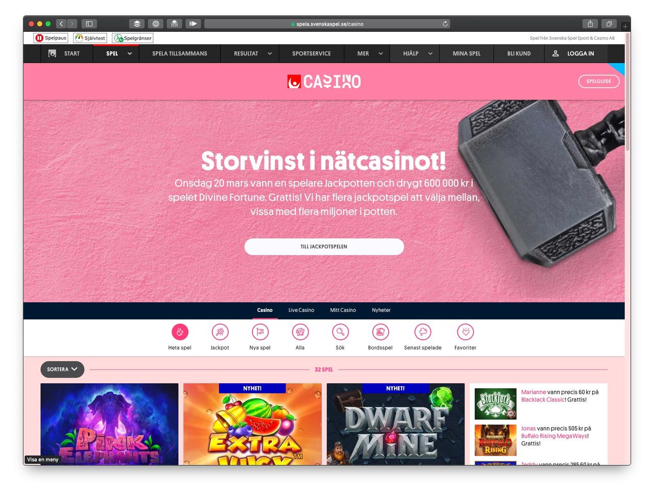 Svenska spel stoppar sin reklam för nätkasinot