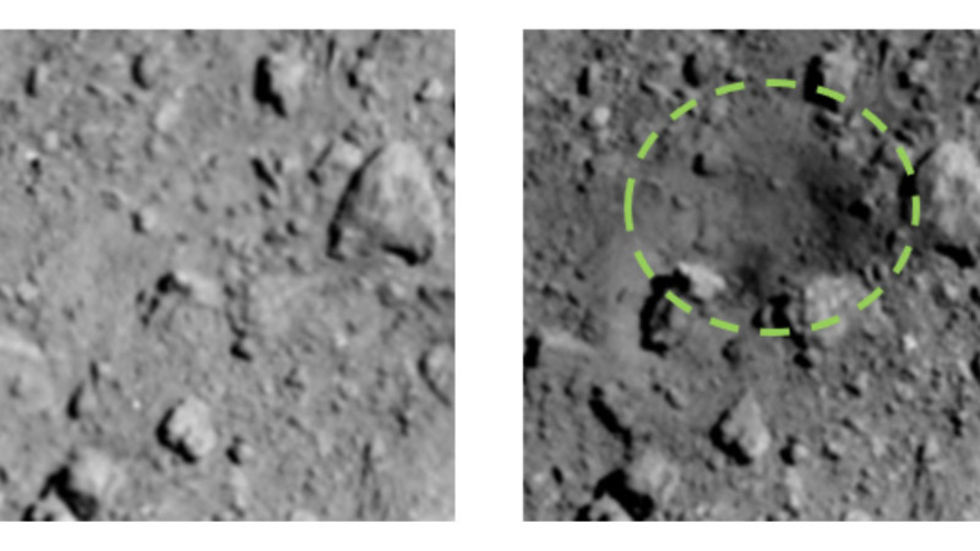 Kolla in en människoskapad krater på en asteroid