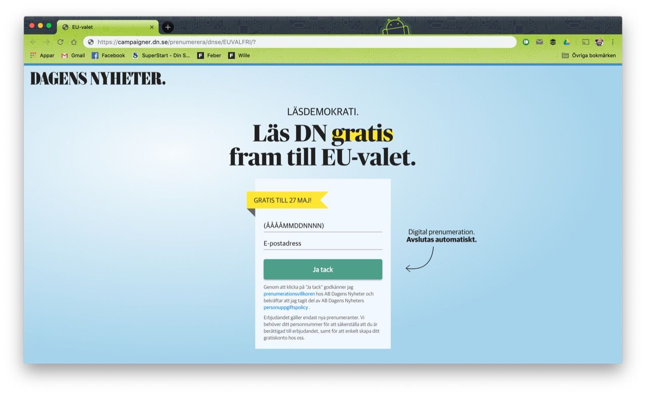 Nu kan alla läsa DN.se gratis fram till EU-valet