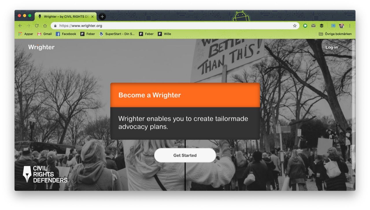 Wrighter är för opinionsbildning för människorättsaktivister