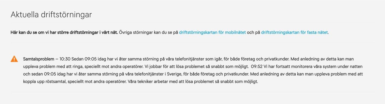 Stora störningar för Tele2