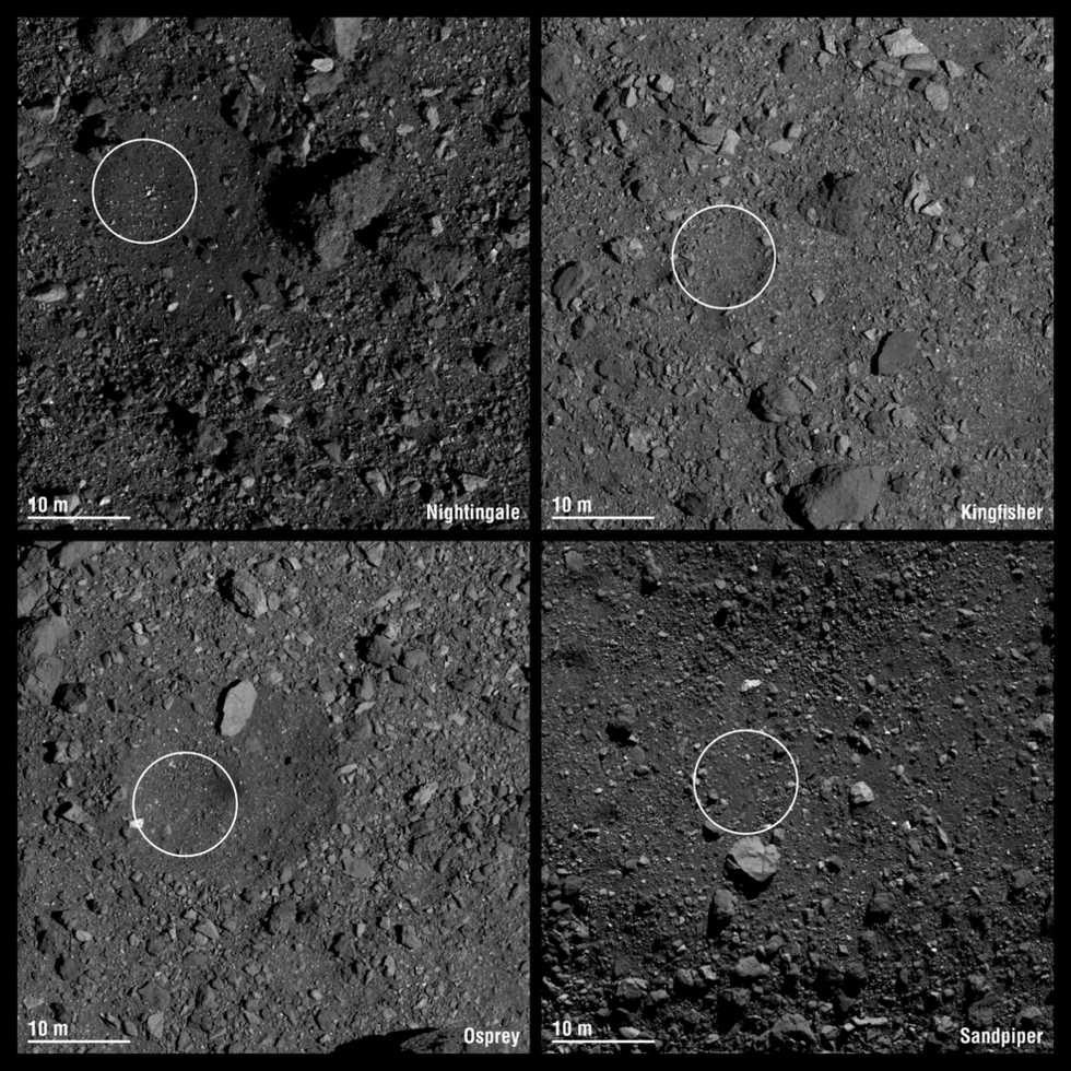 NASA har utsett fyra landningsplatser på asteroiden Bennu