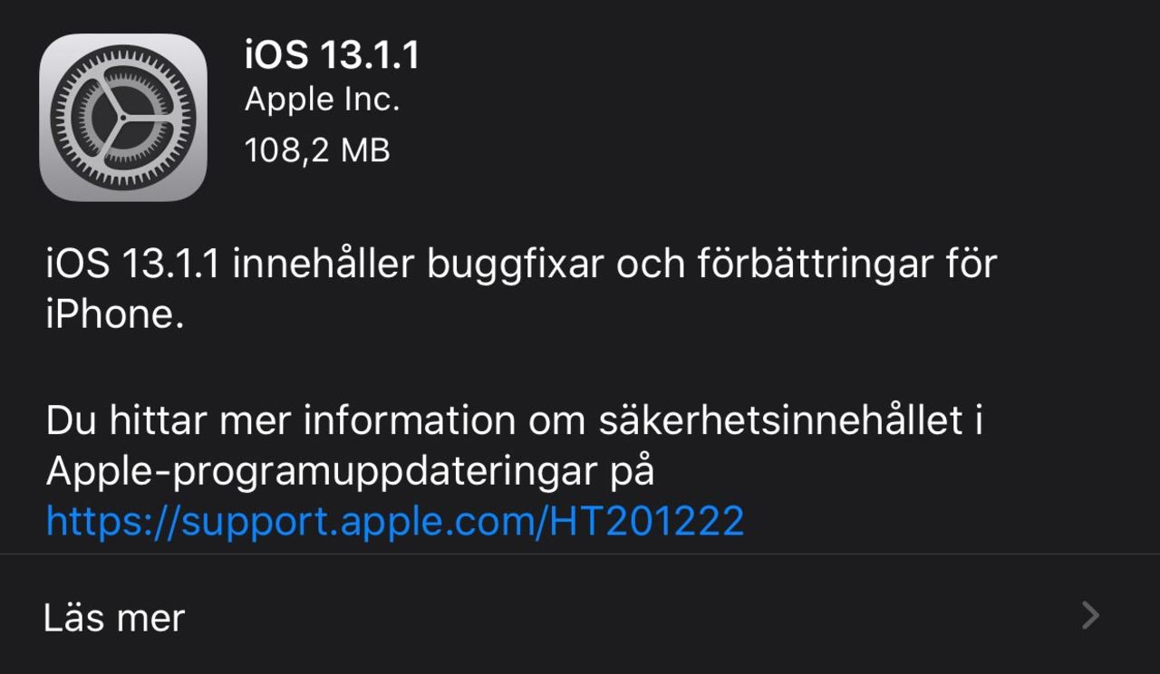 iOS och iPadOS 13.1.1 släppt 