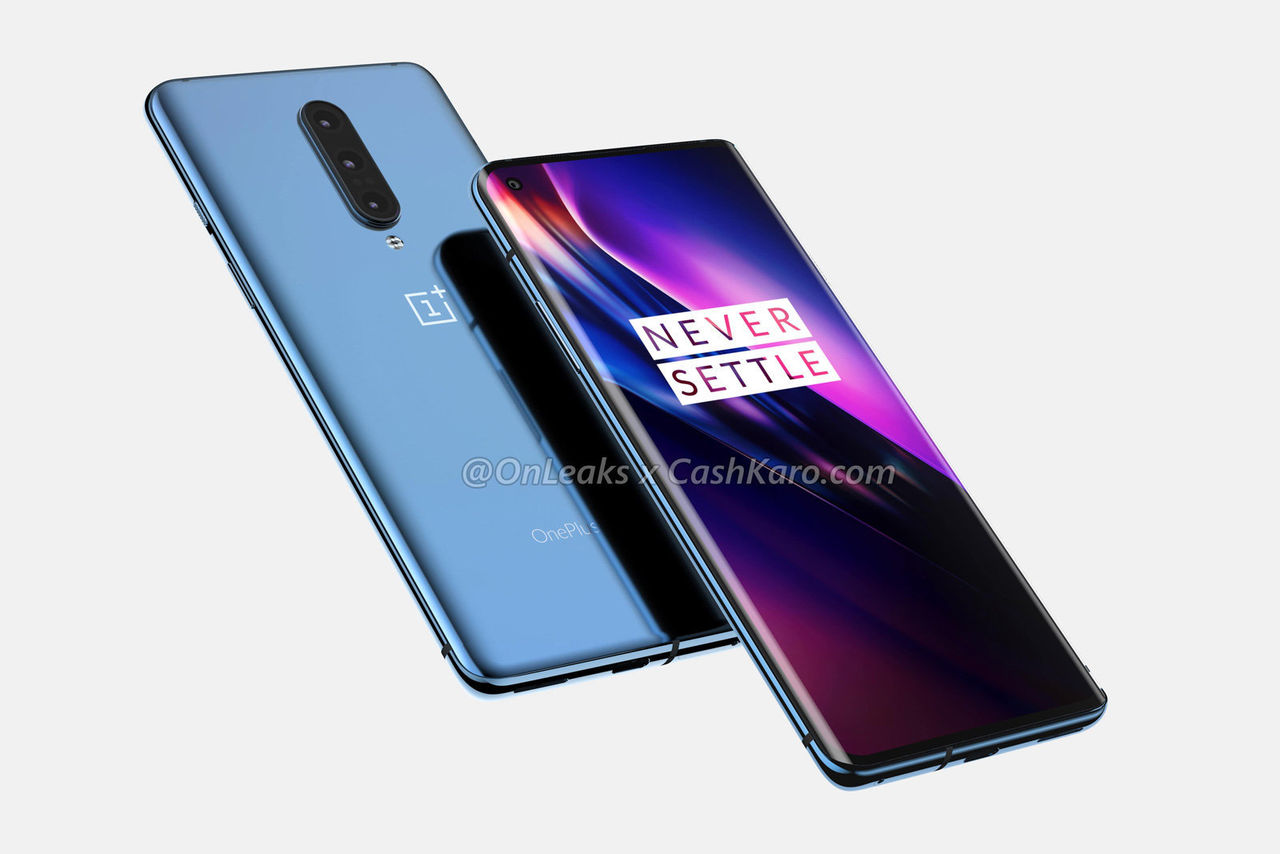 Bildläcka visar OnePlus 8 med hål i skärmen