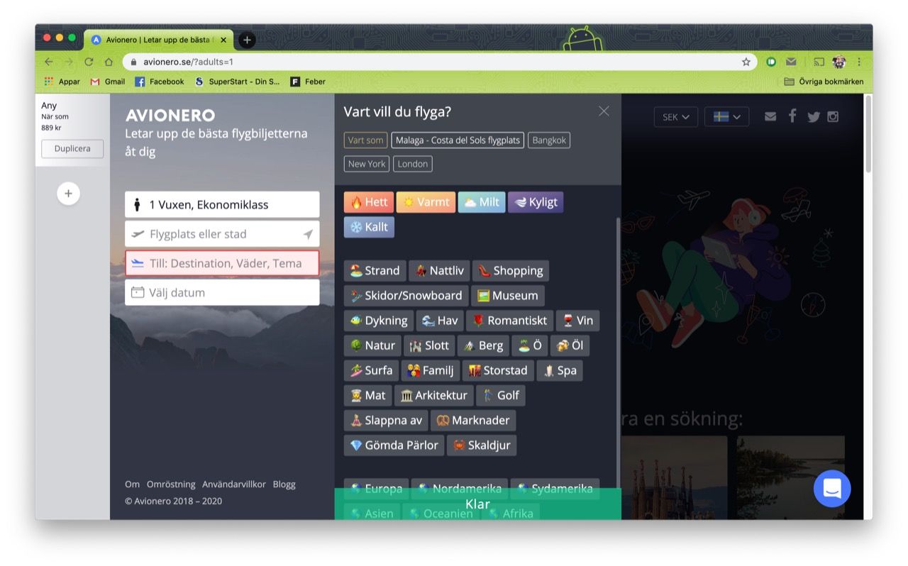 Flygtjänsten Avionero lanserar temabaserad sökning