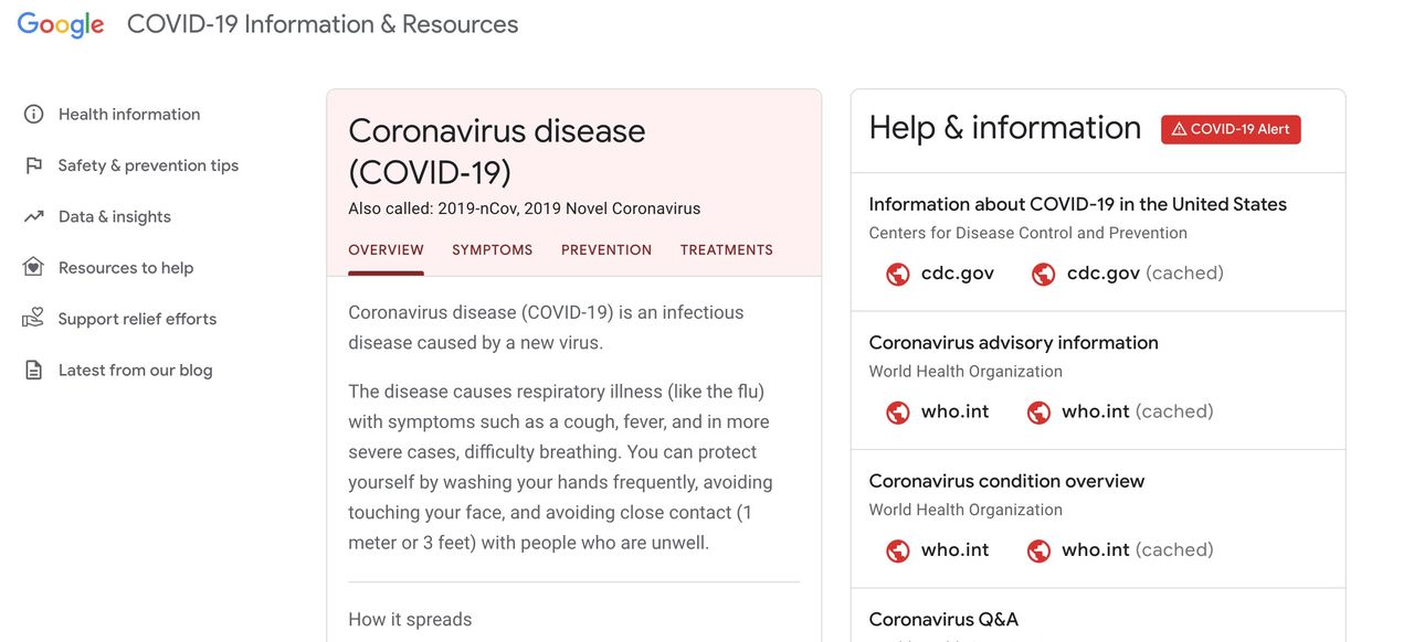 Google lanserar webbplats för coronaviruset