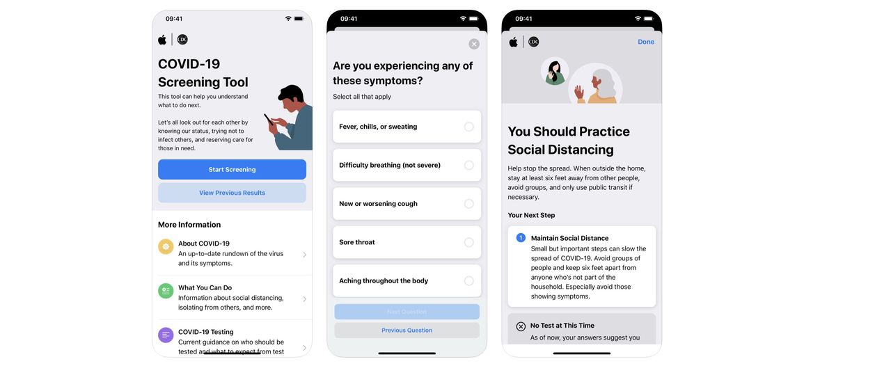 Apples coronaapp innehåller screeningverktyg