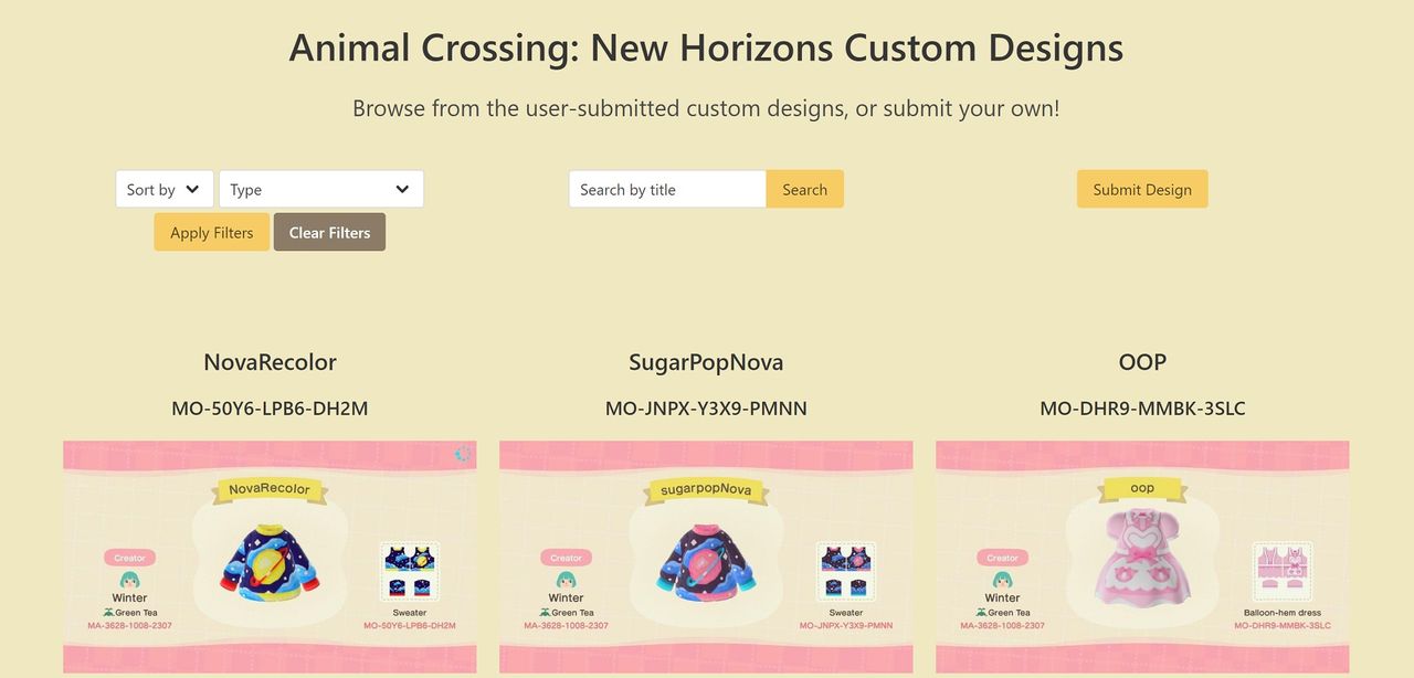 Dela med dig av kläddesigner med Animal Crossing-sida