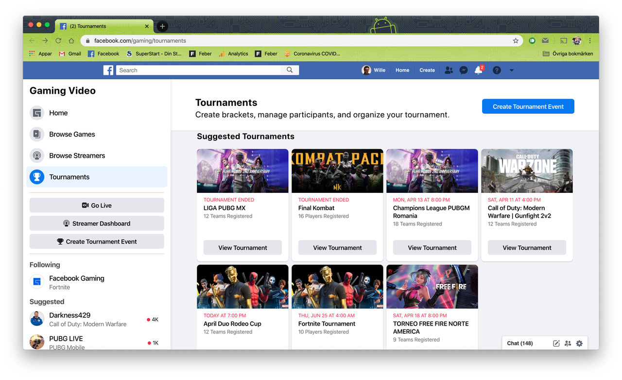 Facebook låter användare dra igång egna esports-turneringar