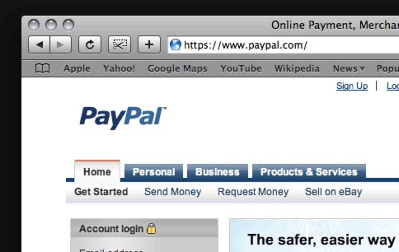 PayPal varnar för Safari