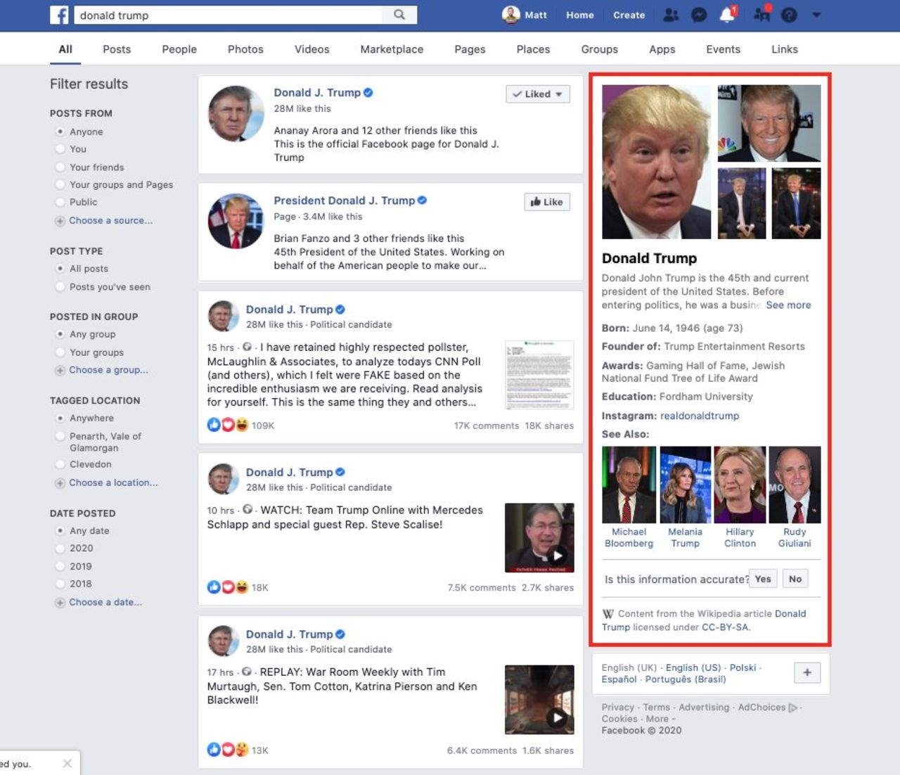 Facebook slänger in Wikipedia-fakta bland sökresultaten