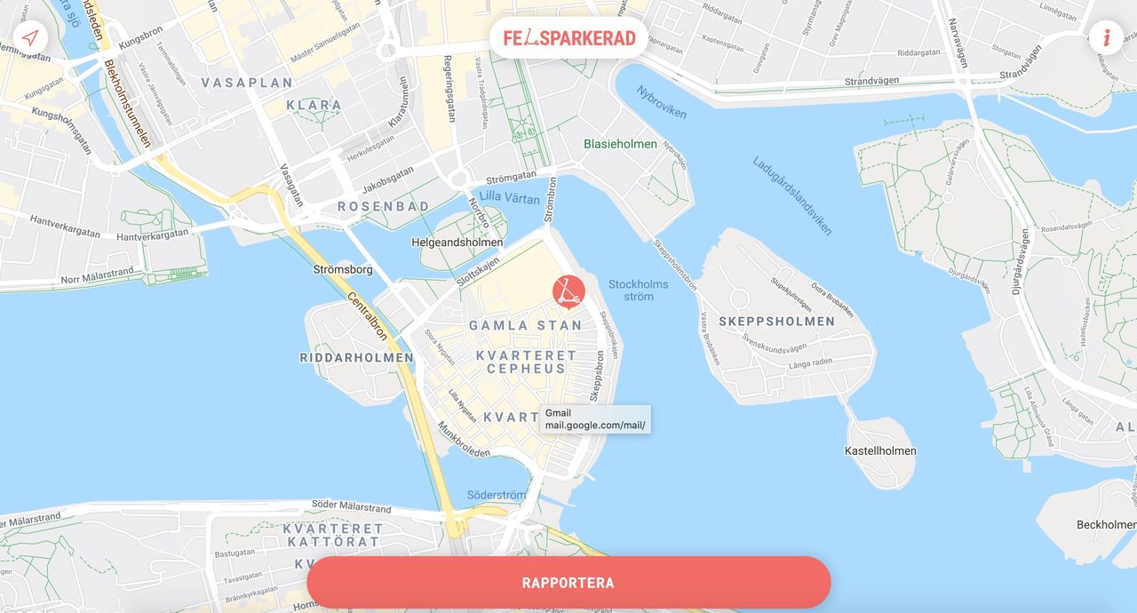 Anmäl felparkerade elsparkcyklar med felsparkerad.se