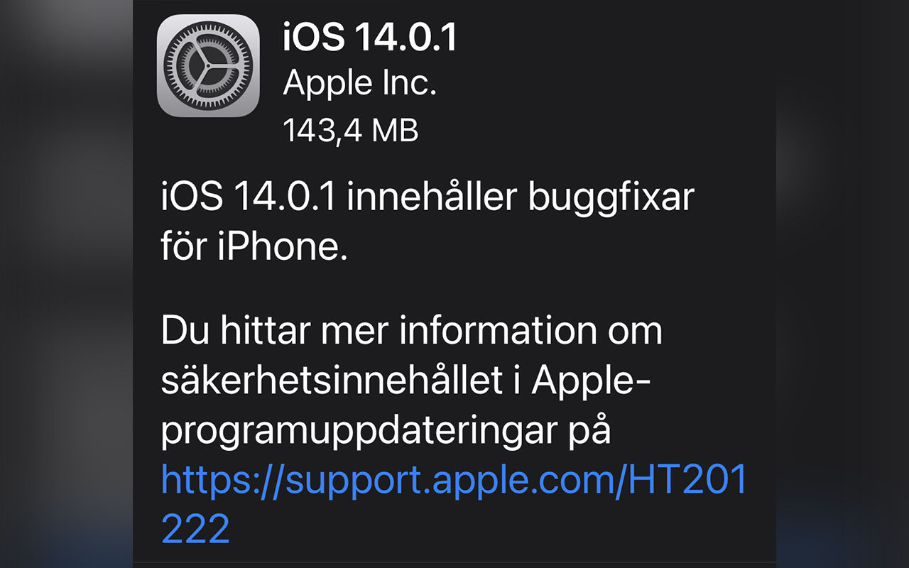 Apple släpper första uppdateringen till iOS 14