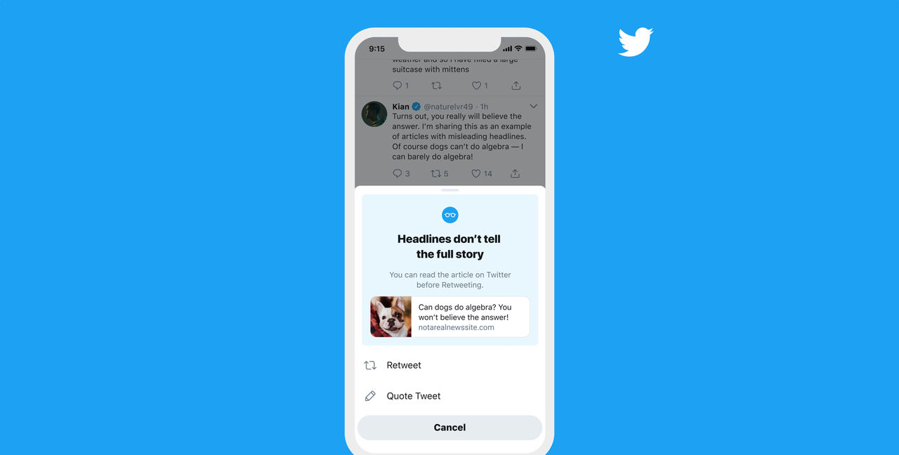 Twitter varnar snart vid delningar av artiklar