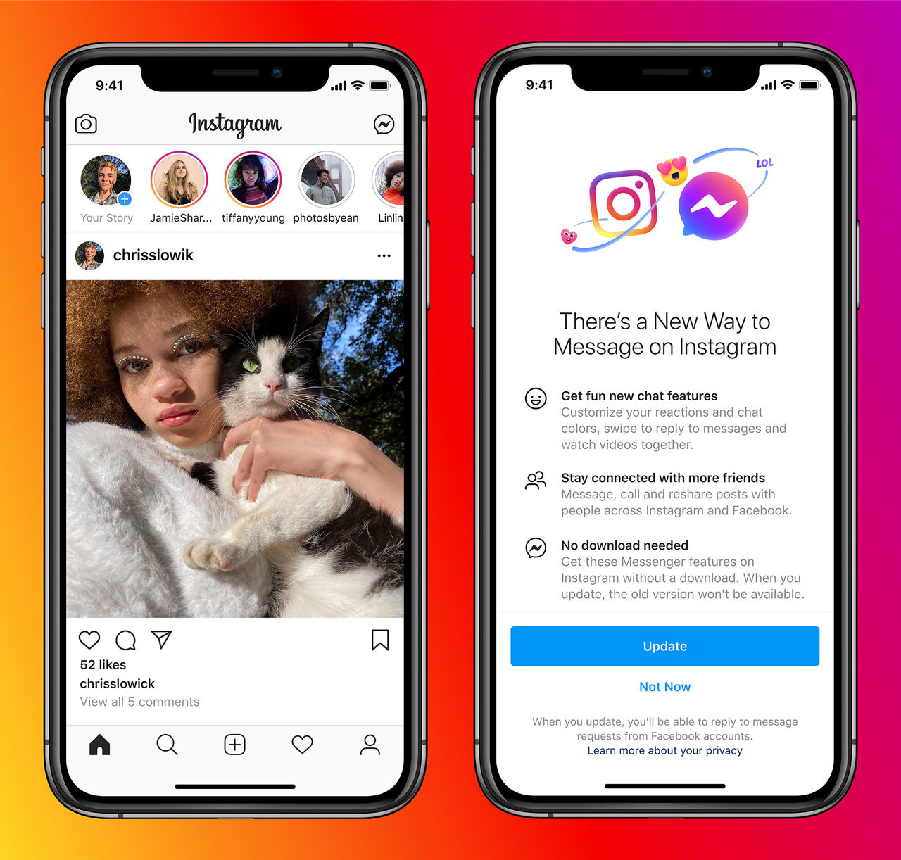 Facebook petar in Messenger i Instagram-chatten