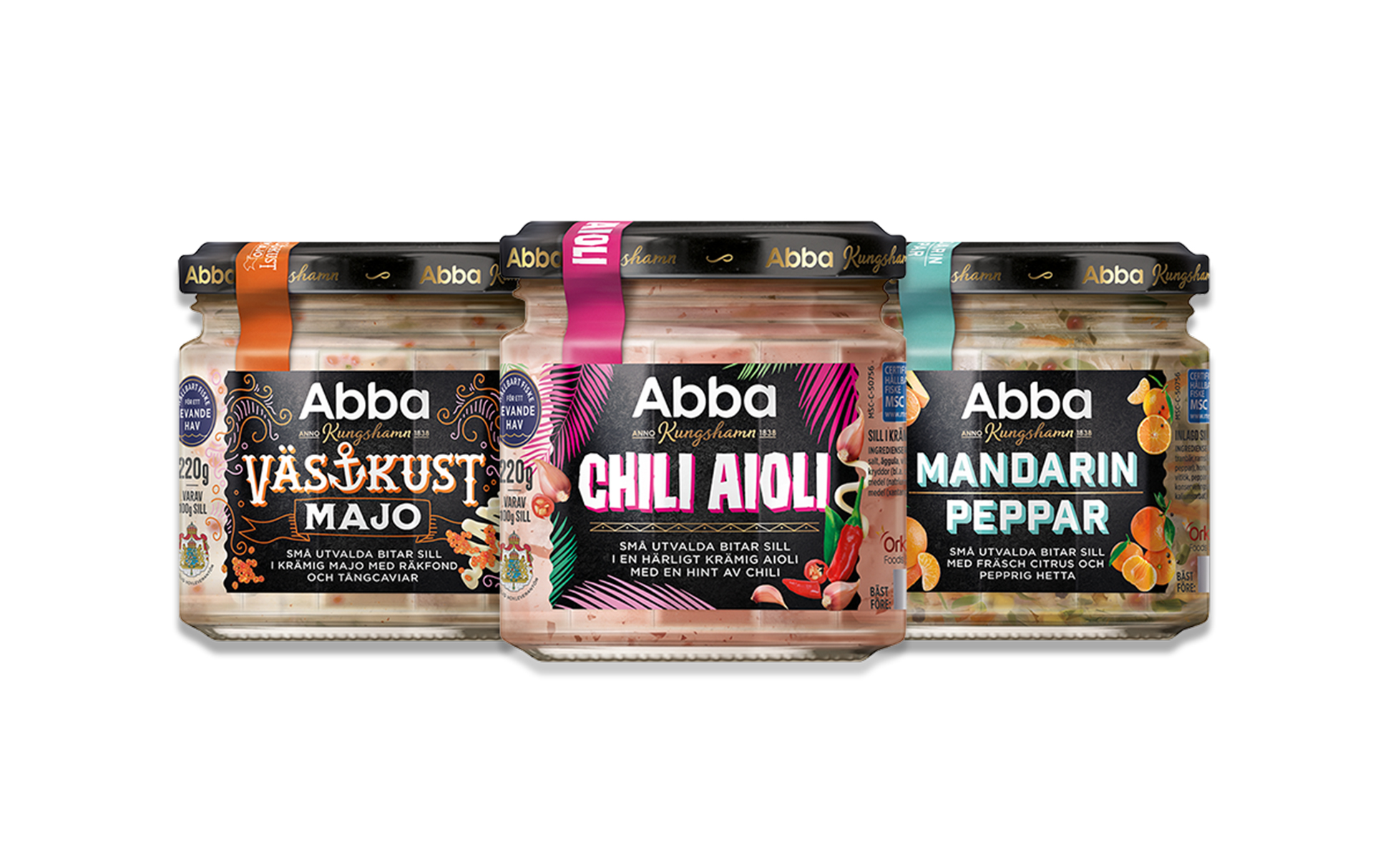 Tre nya sillar från Abba. Chili Aioli, Västkustmajo och Mandarin Peppar